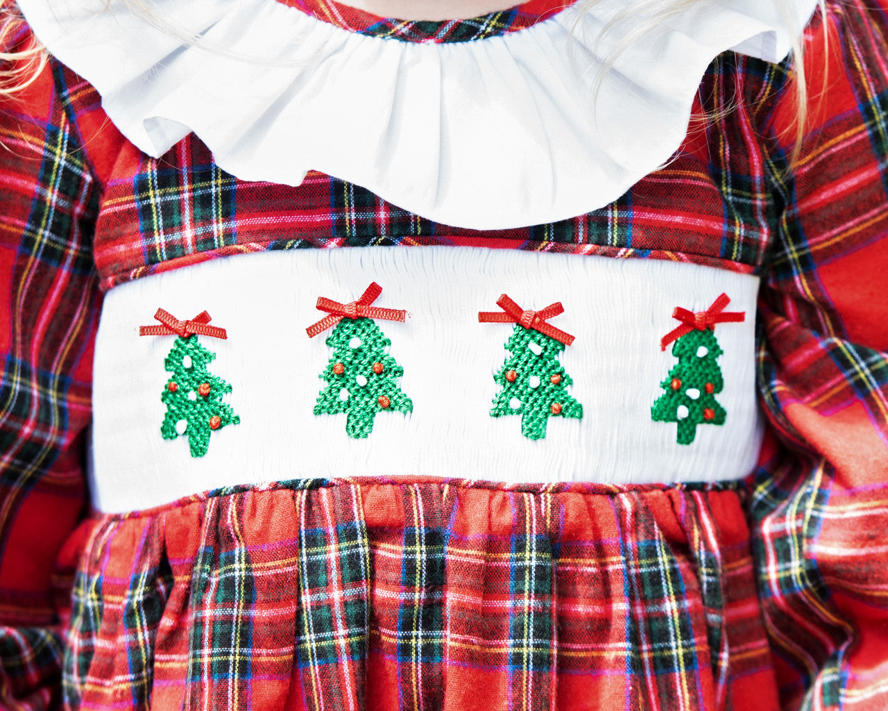 Red And Green Flannel Plaid Smocked Christmas Tree Bloomer Set