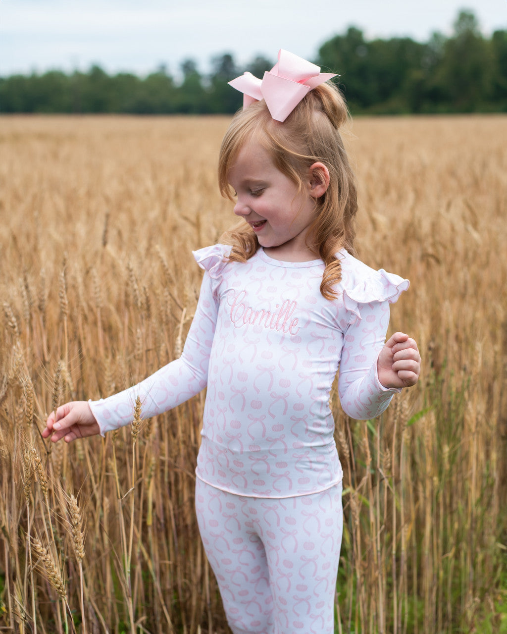 Pink Bow And Pumpkin Knit Pajamas