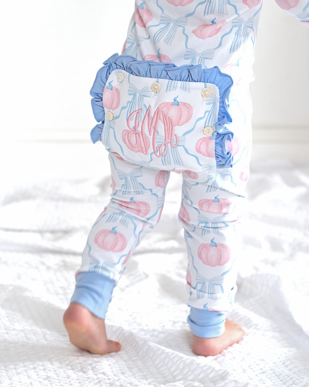 Pink And Blue Pumpkin And Bow Knit Zipper Pajamas