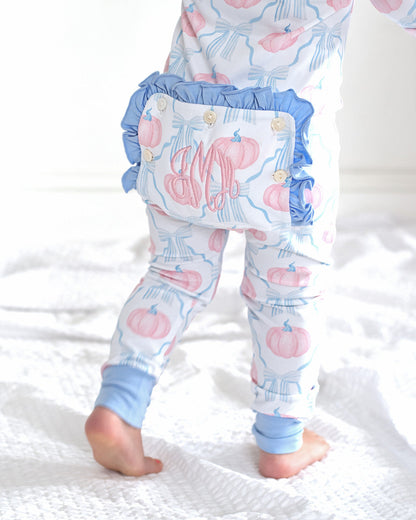 Pink And Blue Pumpkin And Bow Knit Zipper Pajamas