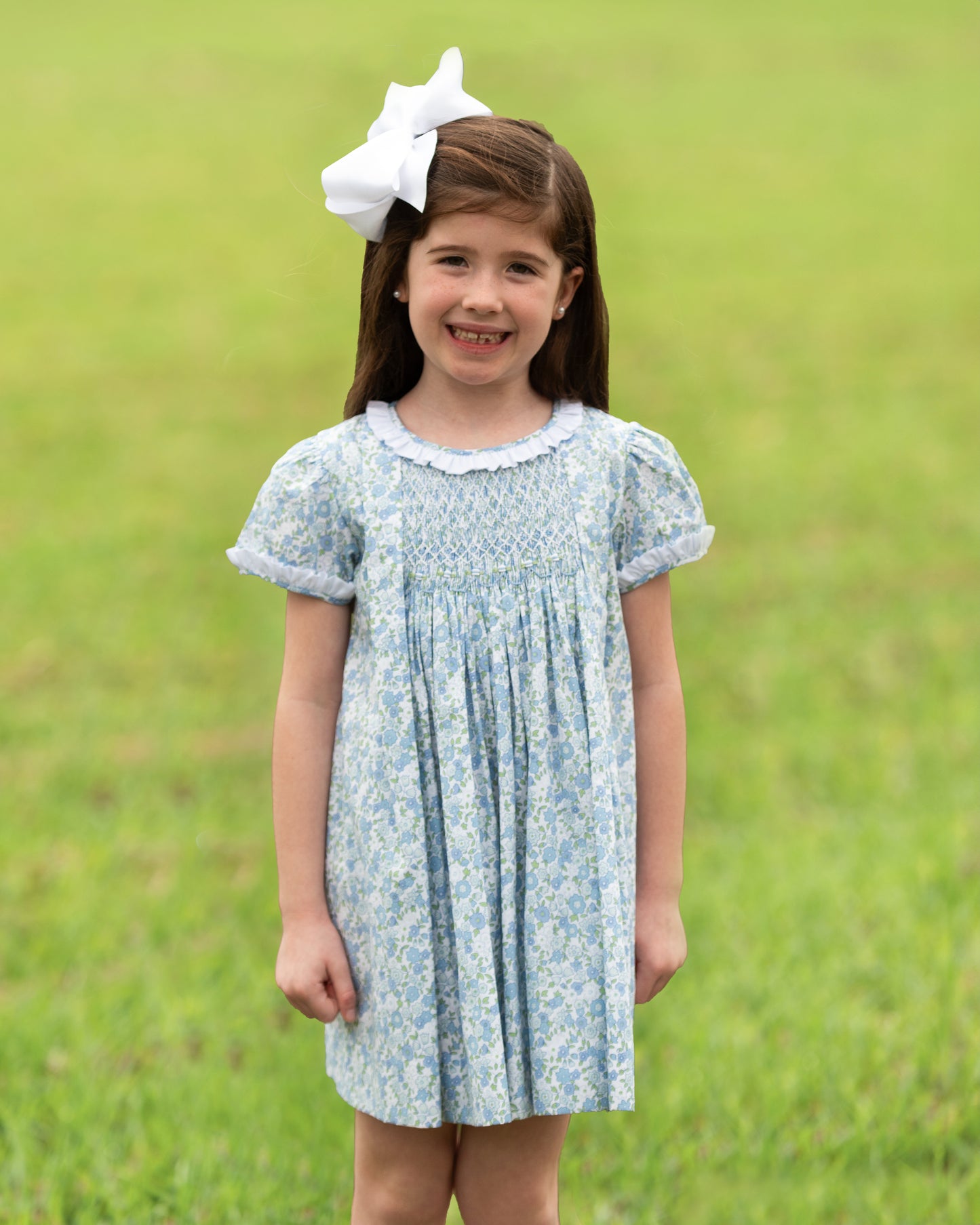 Blue Floral Smocked Dress