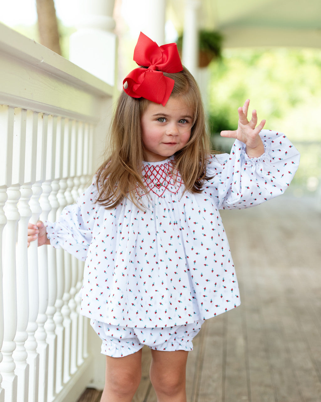 Red Smocked Rosebud Diaper Set