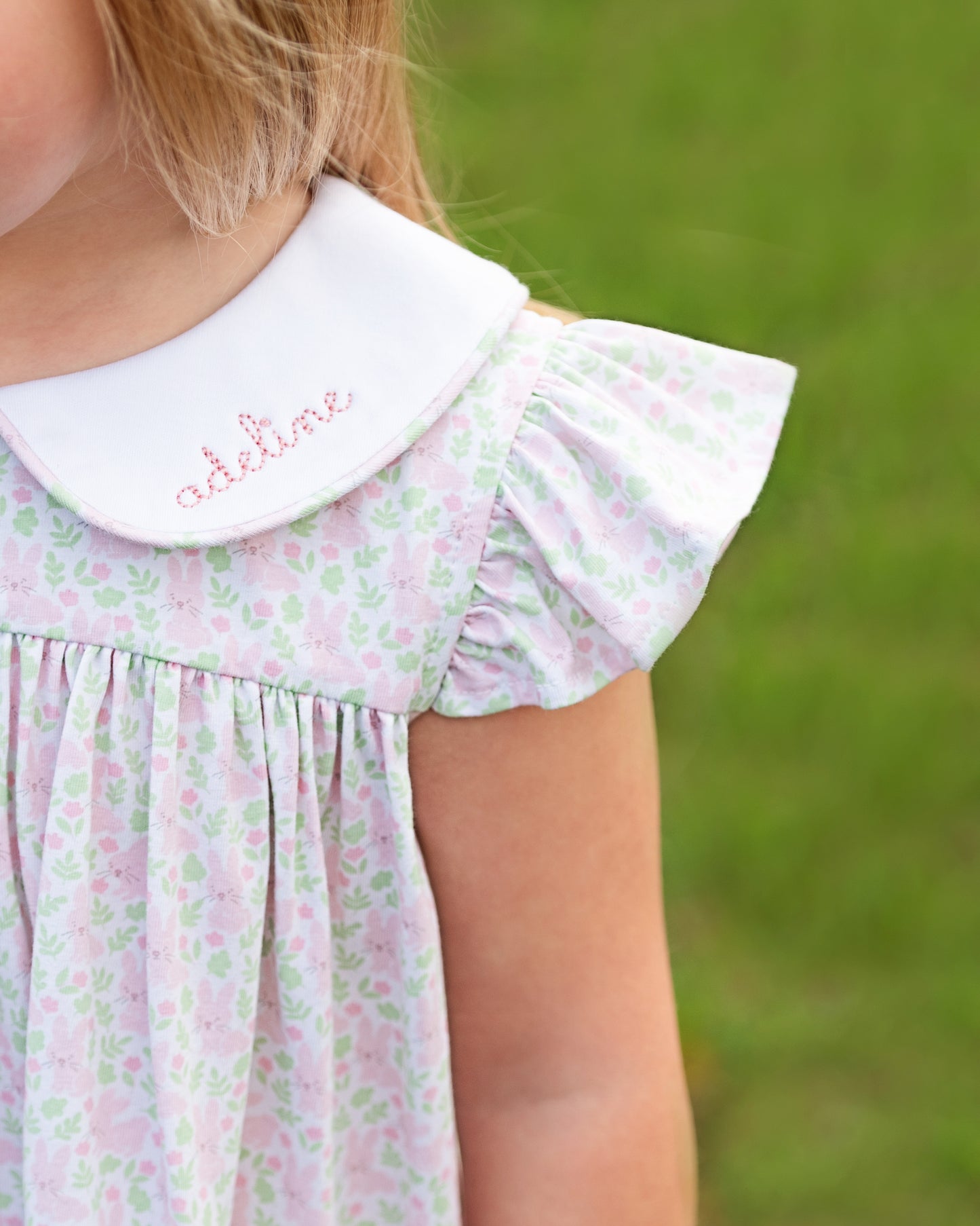 Pink And Green Bunny Print Knit Dress