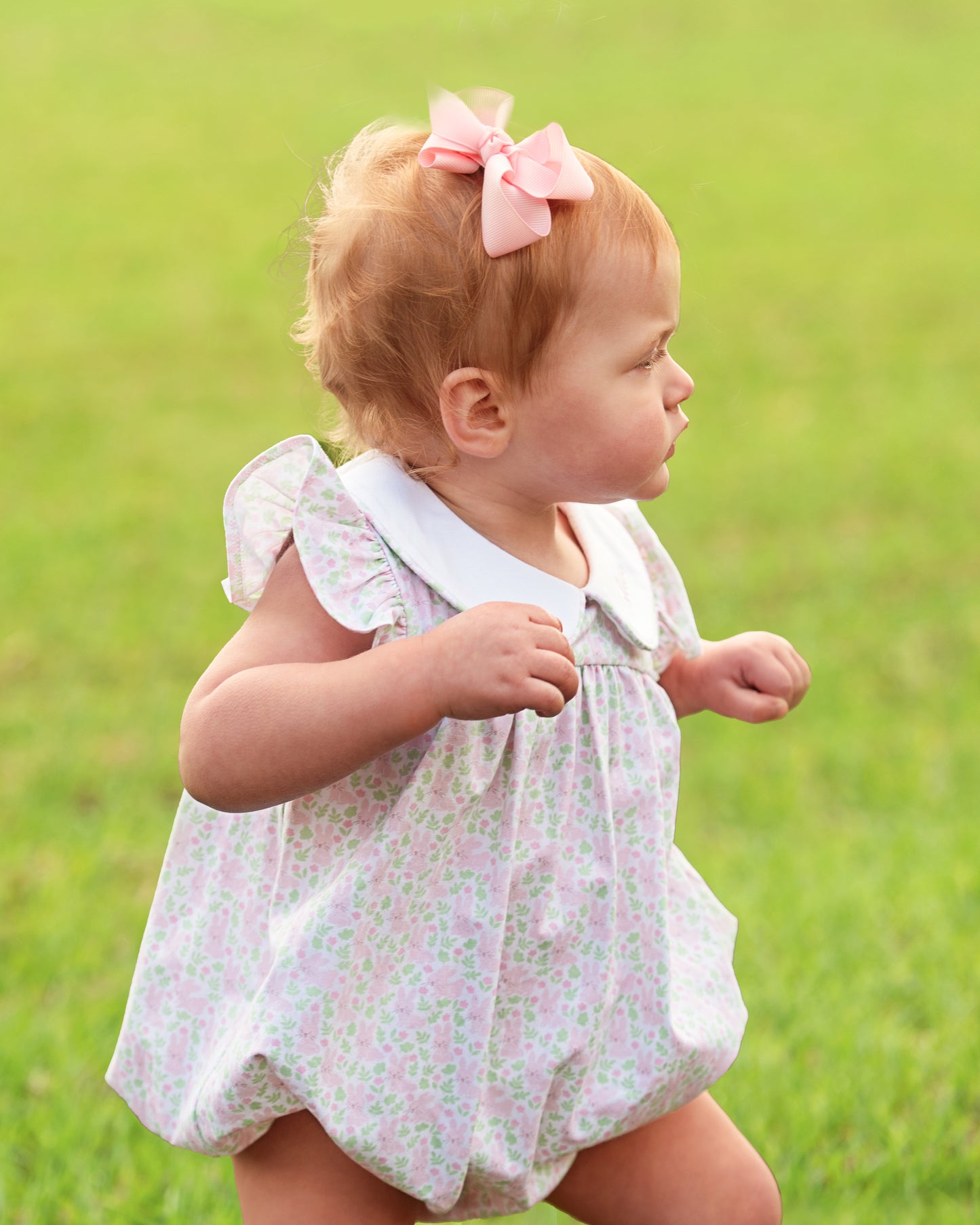 Pink And Green Bunny Print Knit Bubble