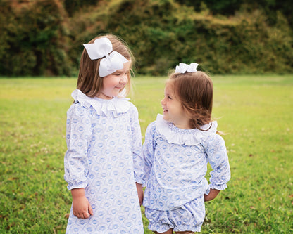 Blue Smocked Scalloped Pumpkin Diaper Set