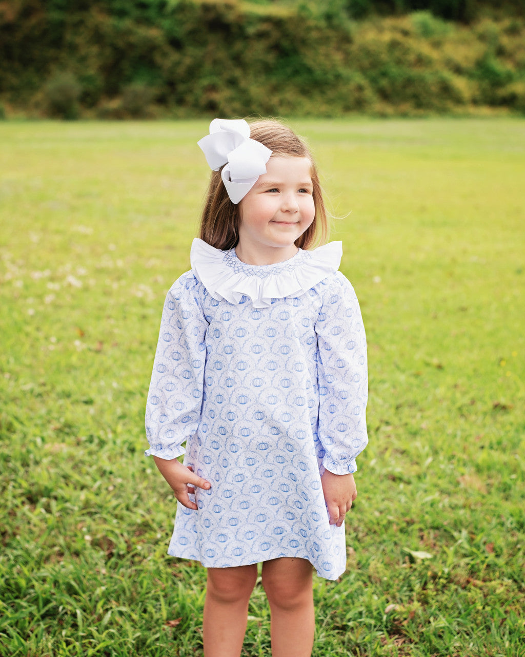 Blue Smocked Scalloped Pumpkin Dress