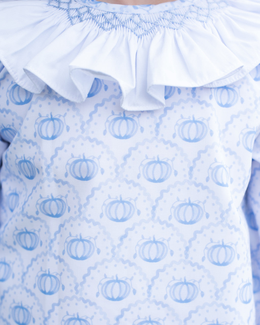 Blue Smocked Scalloped Pumpkin Diaper Set