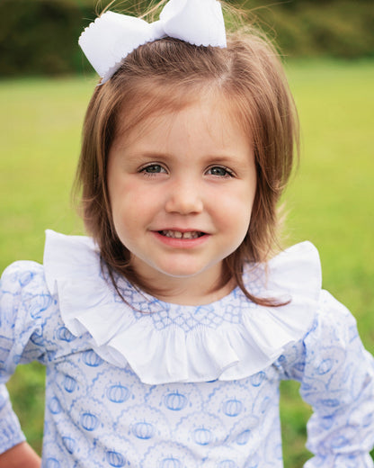 Blue Smocked Scalloped Pumpkin Diaper Set