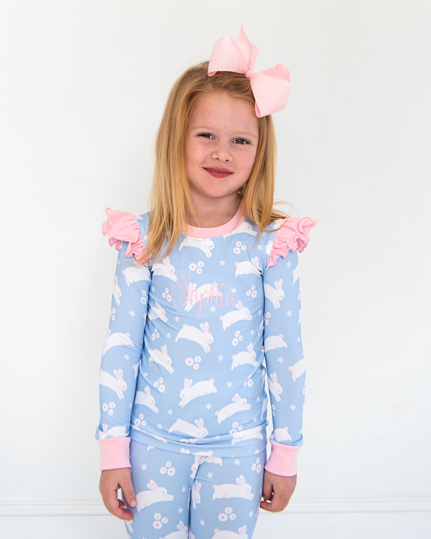 Blue And Pink Bunny Knit Pajamas