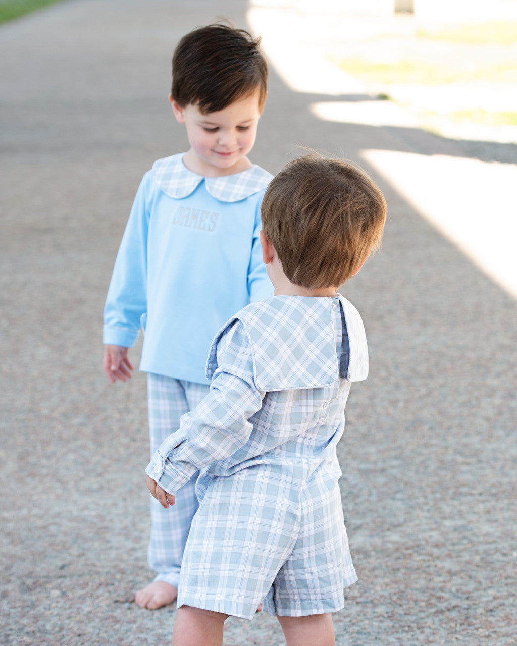 Blue And Khaki Plaid Tab Pant Set