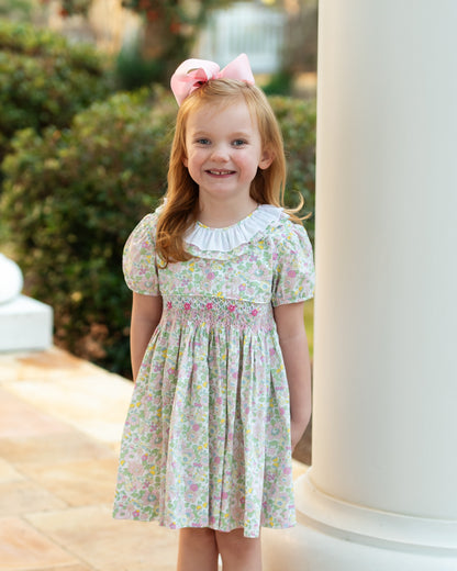 Pink And Green Floral Smocked Dress