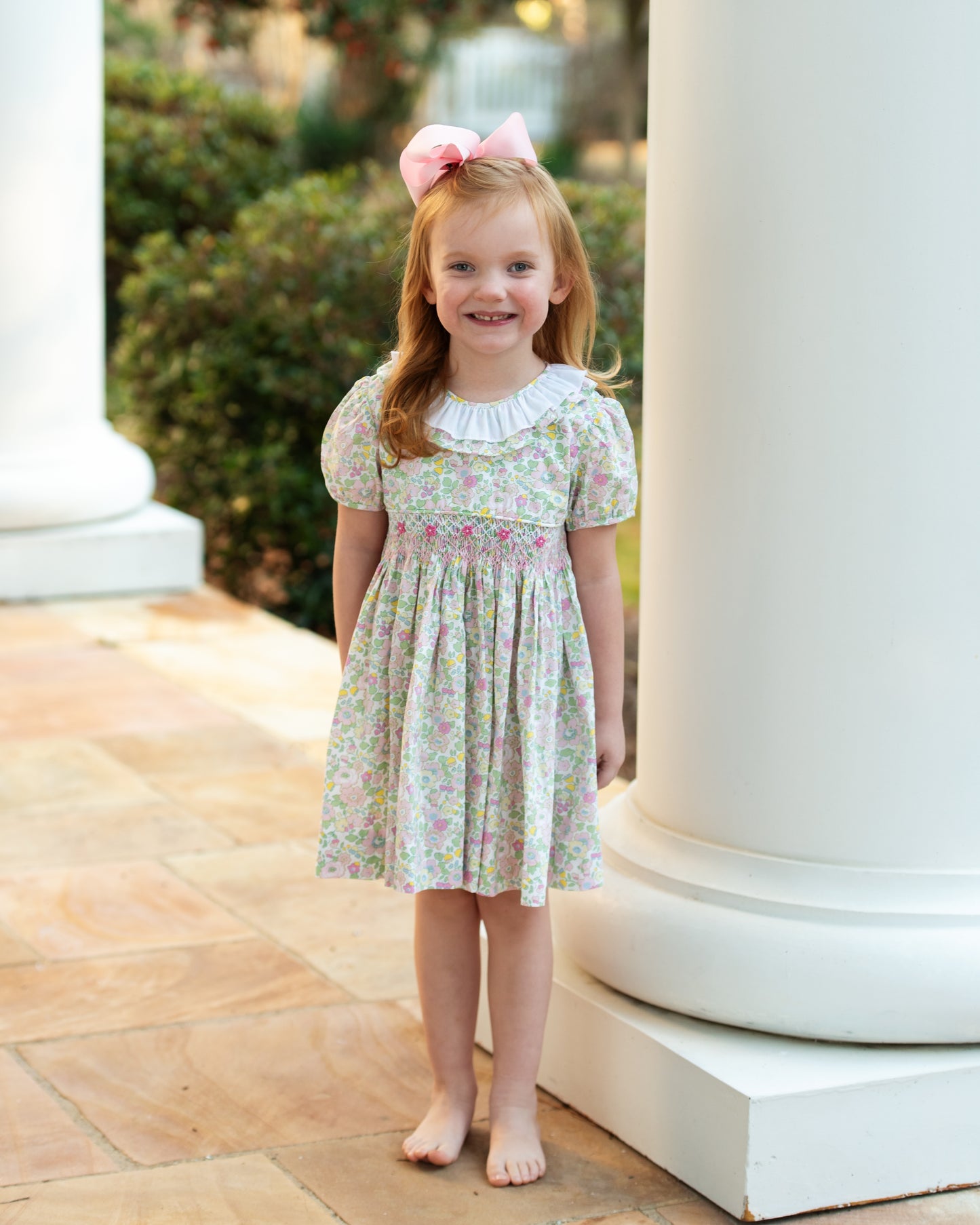 Pink And Green Floral Smocked Dress