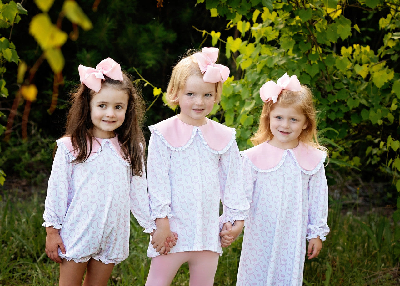 Pink Pumpkin And Bow Knit Eyelet Dress