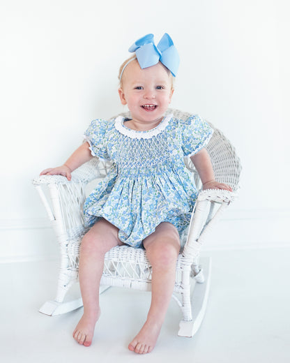 Blue Floral Smocked Bubble