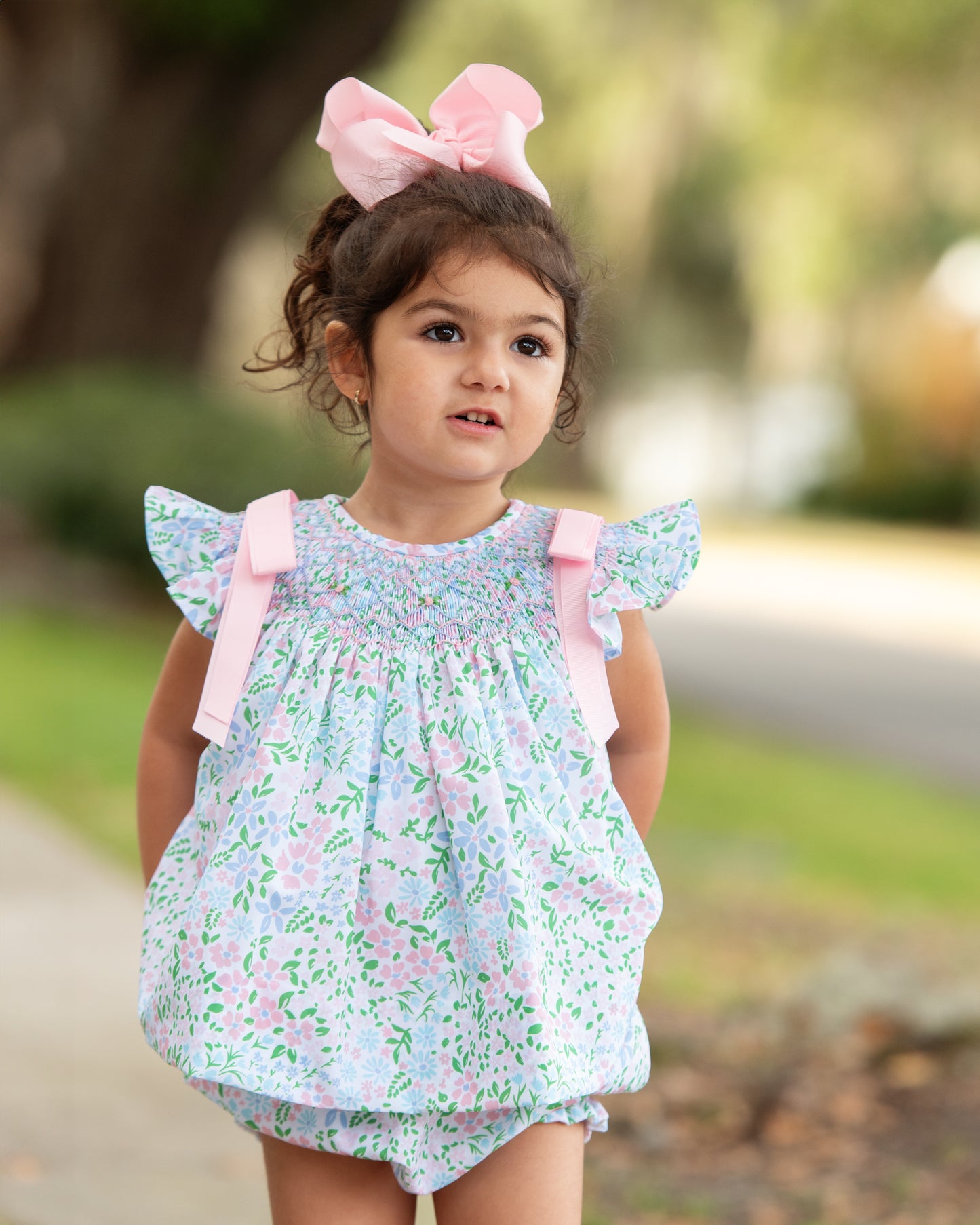 Floral Smocked Bow Diaper Set