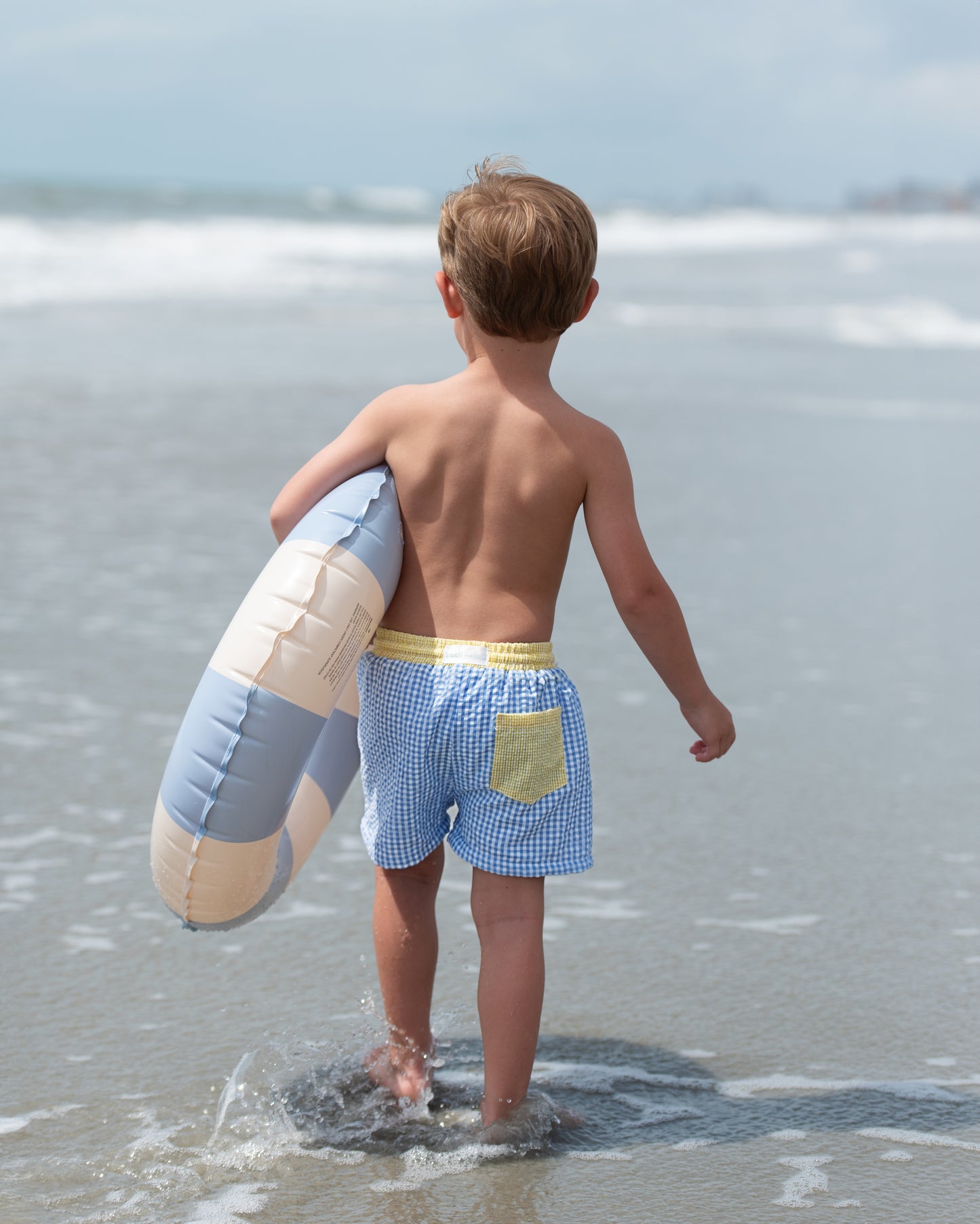 Blue And Yellow Seersucker Swim Trunks