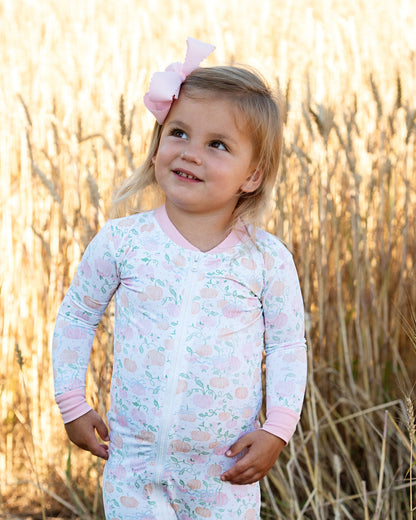 Pink And Orange Pumpkin Patch Knit Zipper Pajamas