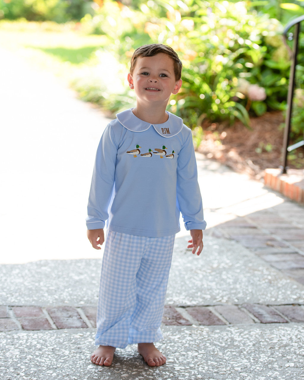 Blue Knit Check Embroidered Mallard Ankle Pant Set