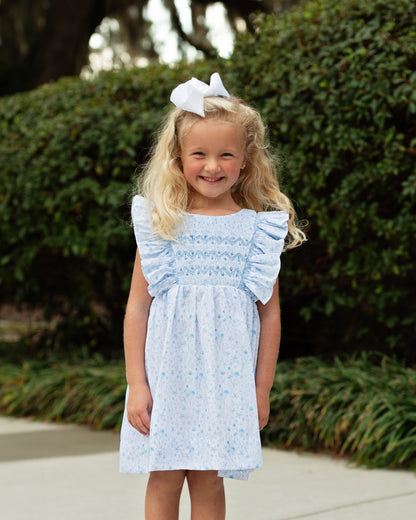 Blue Floral Smocked Dress