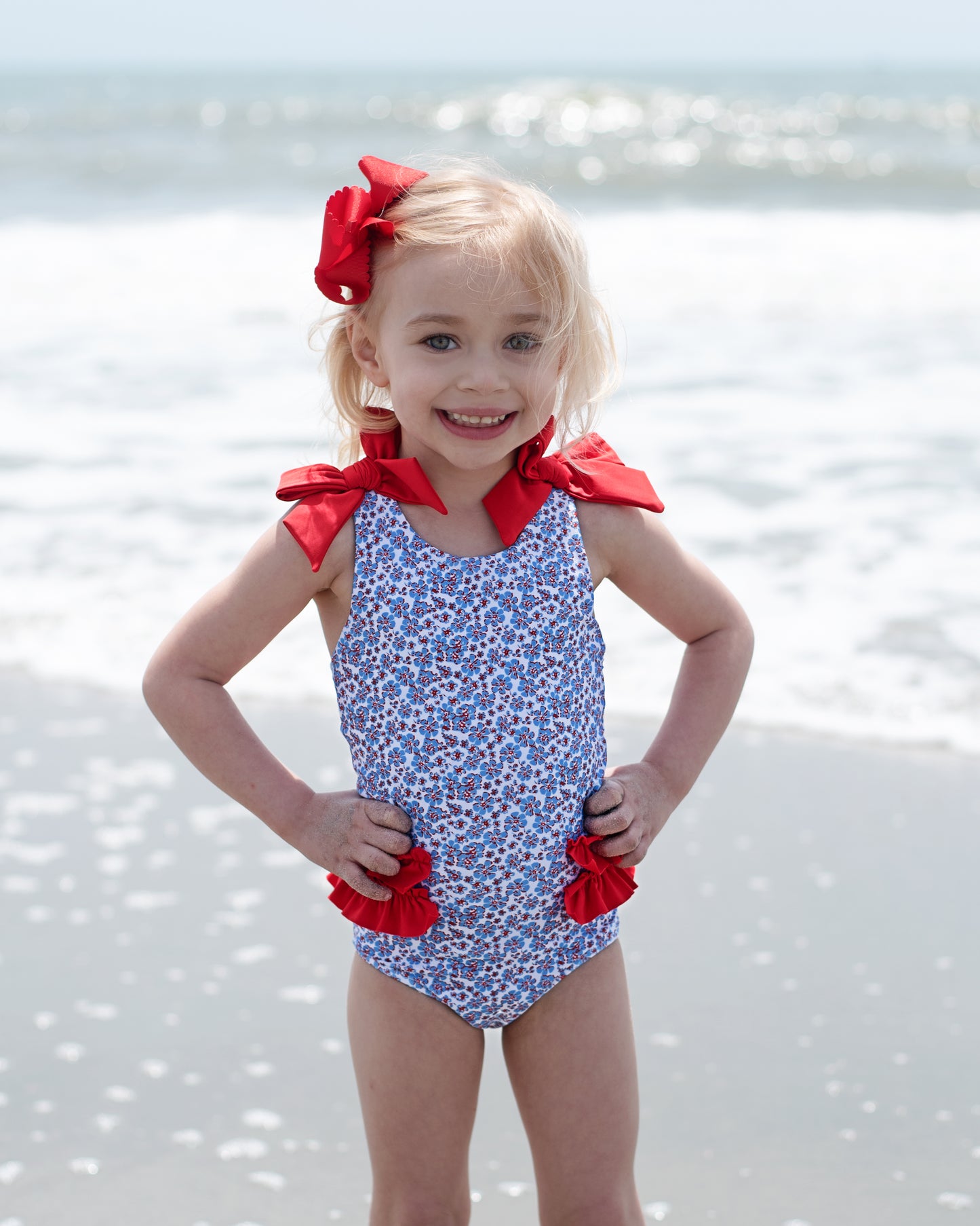 Blue And Red Mini Floral Lycra Swimsuit