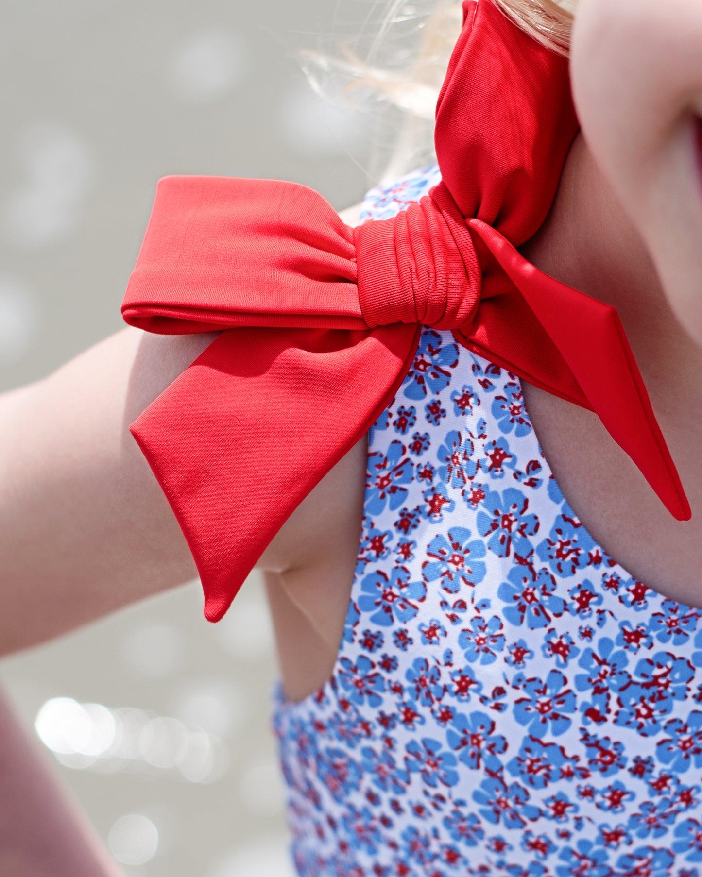 Blue And Red Mini Floral Lycra Swimsuit