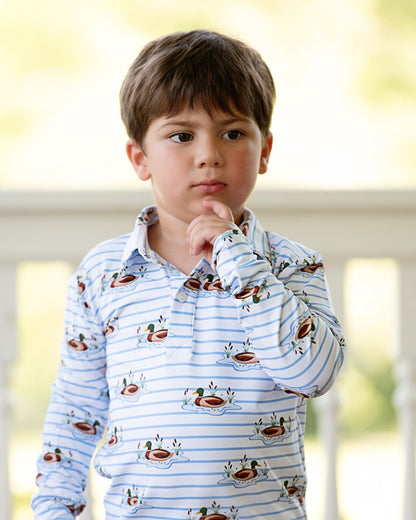 Blue Knit Striped Mallard Shirt