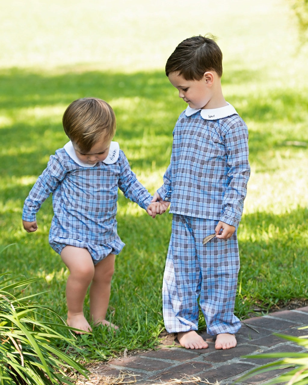 Blue And Brown Plaid Ankle Pant Set