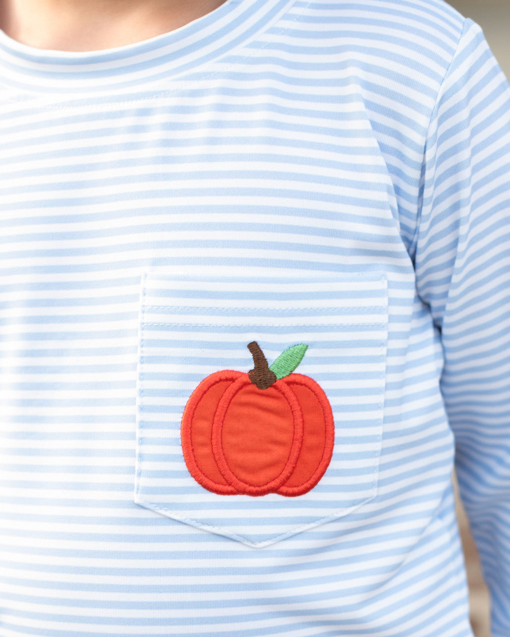 Blue Knit Stripe Applique Pumpkin Shirt