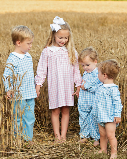 Blue And White Plaid Knit Bubble