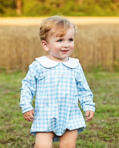 Blue And White Plaid Knit Bubble