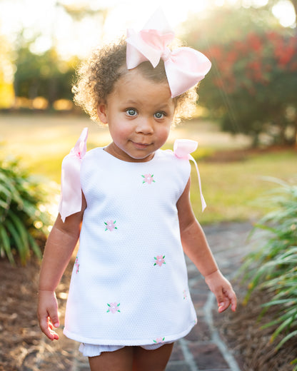 Pink Embroidered Floral Honeycomb Diaper Set