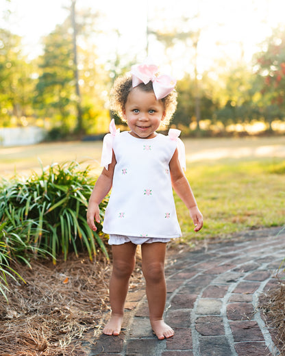 Pink Embroidered Floral Honeycomb Diaper Set