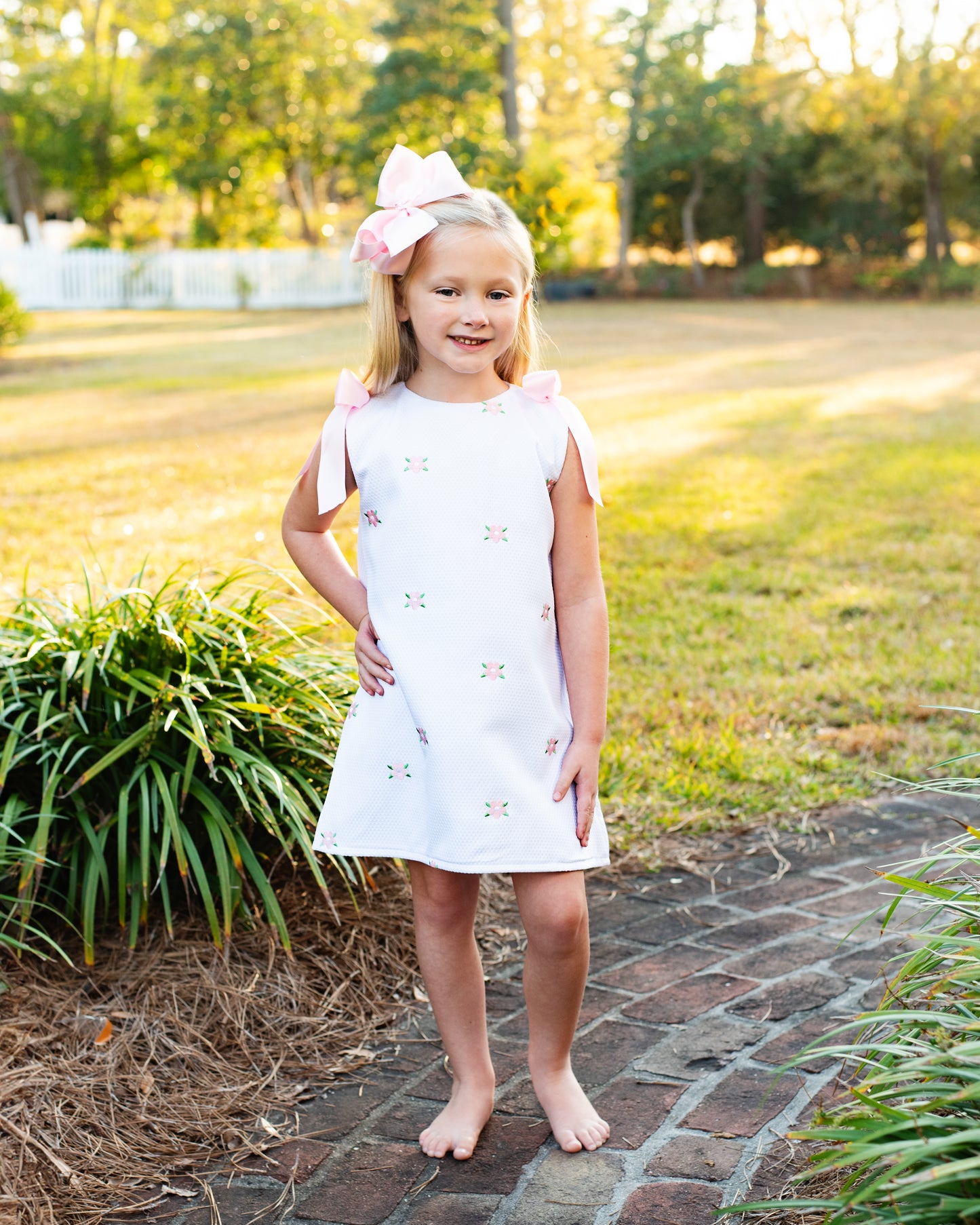 Pink Embroidered Floral Honeycomb Dress