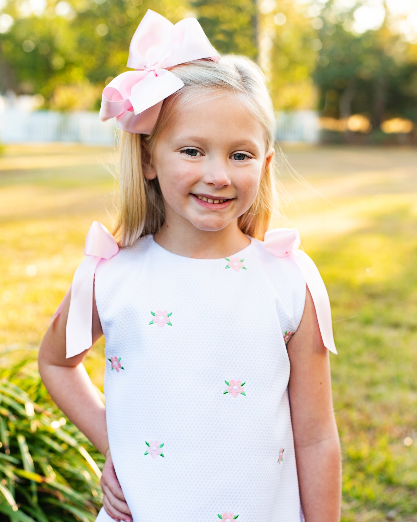 Pink Embroidered Floral Honeycomb Dress