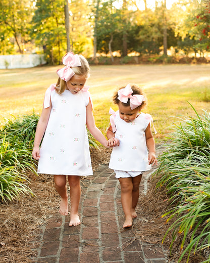 Pink Embroidered Floral Honeycomb Dress