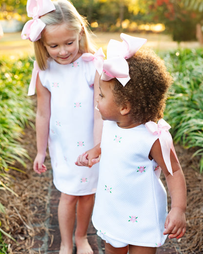 Pink Embroidered Floral Honeycomb Dress