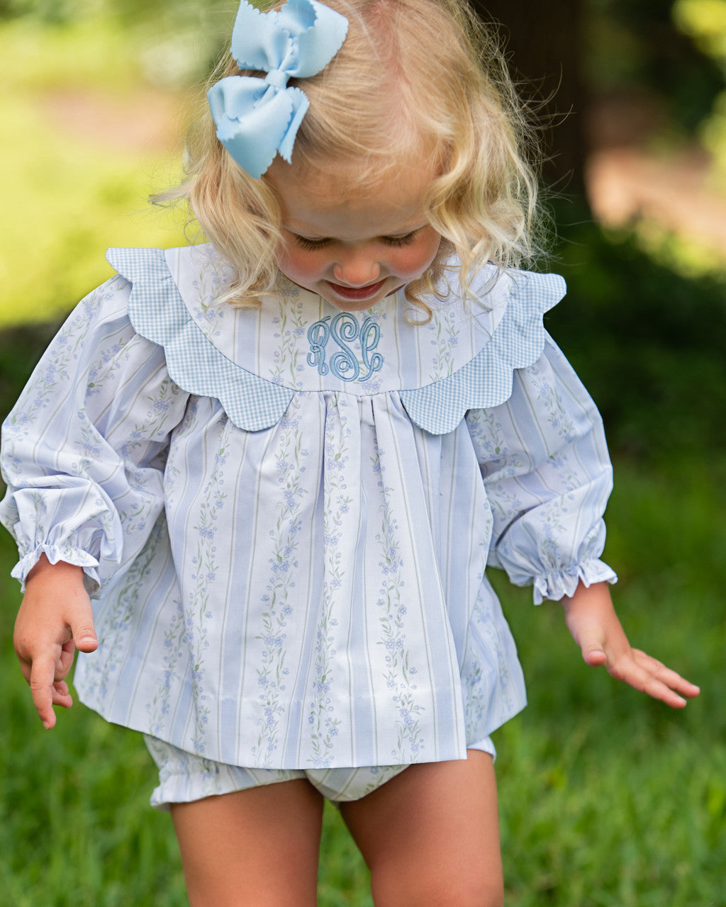 Blue Floral Striped Diaper Set