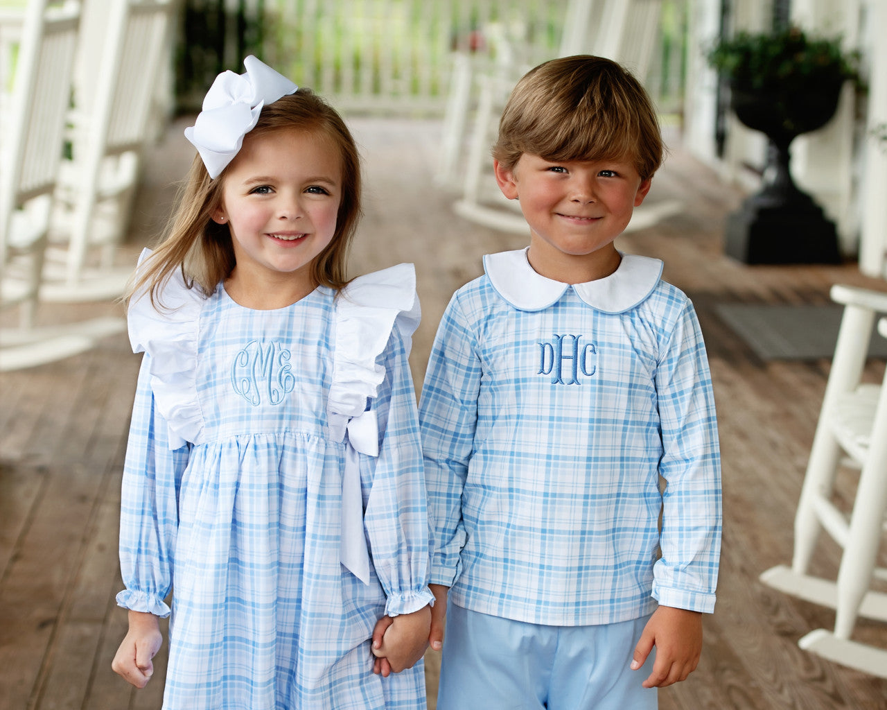 Boys Blue Plaid Pant Set