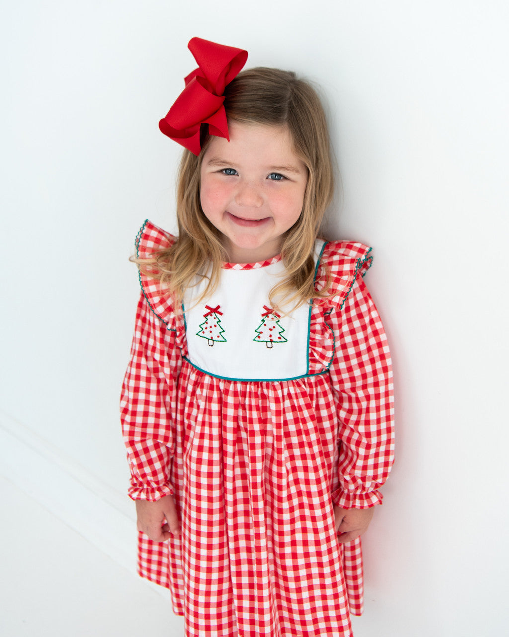 Red Check Shadow Embroidered Christmas Tree Dress