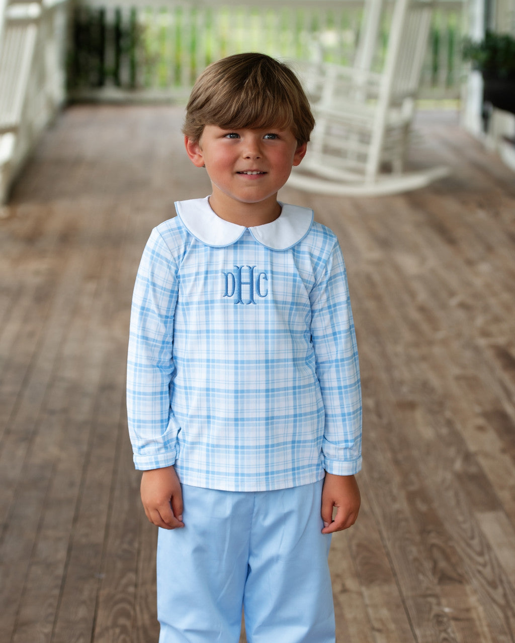 Boys Blue Plaid Pant Set