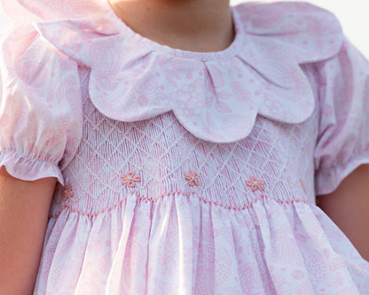 Pink Pumpkin Print Smocked Dress