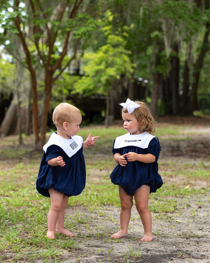 Girl's Navy Corduroy Square Collar Bubble