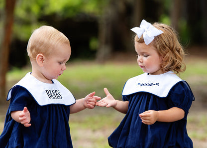 Girl's Navy Corduroy Square Collar Bubble