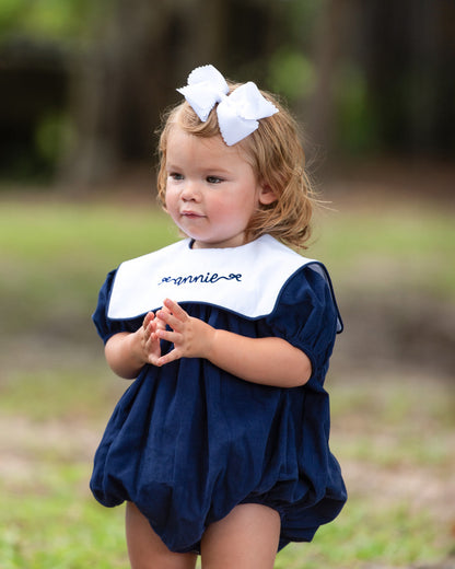 Girl's Navy Corduroy Square Collar Bubble