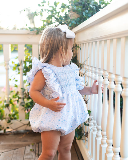 Blue Floral Smocked Bubble