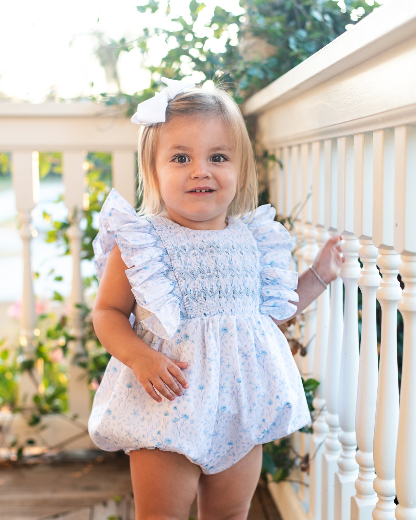 Blue Floral Smocked Bubble