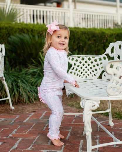 Pink Bunny And Ribbon Knit Zipper Pajamas