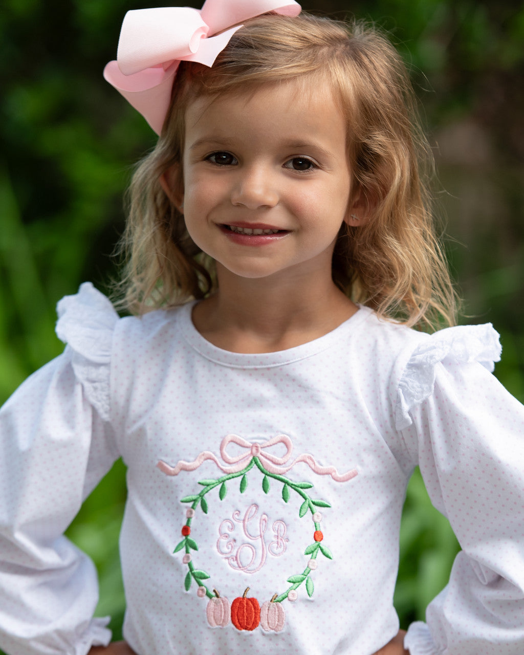 Pink Dot Knit Embroidered Pumpkin Shirt