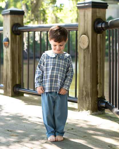 Navy And Blue Plaid Corduroy Pant Set