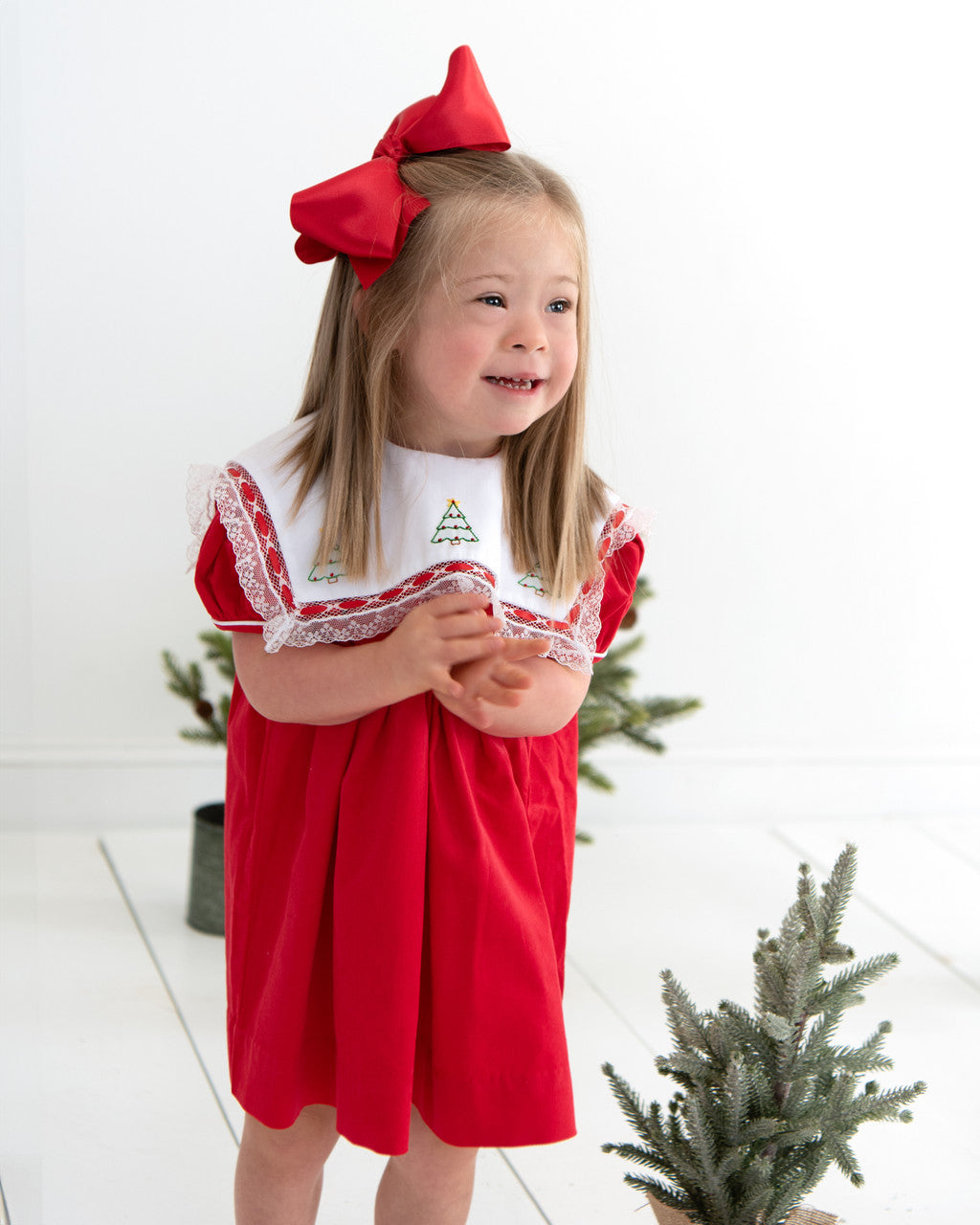 Red Corduroy Embroidered Christmas Tree Dress